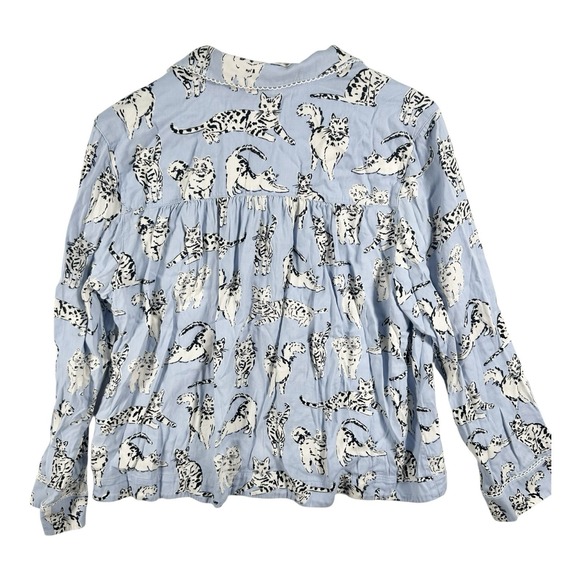 Kate Spade Blue White Cat Print Short Sleeve Pajama Top Kitty Soft Comfy - Picture 3 of 8